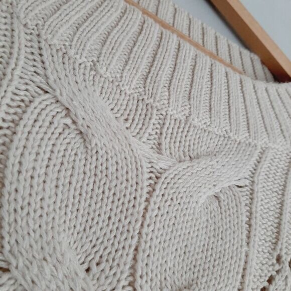 CLOTH by RD Cable Knit Scoop Neck Pullover Knit Sweater Puff Sleeve White Sz XS - Picture 6 of 16